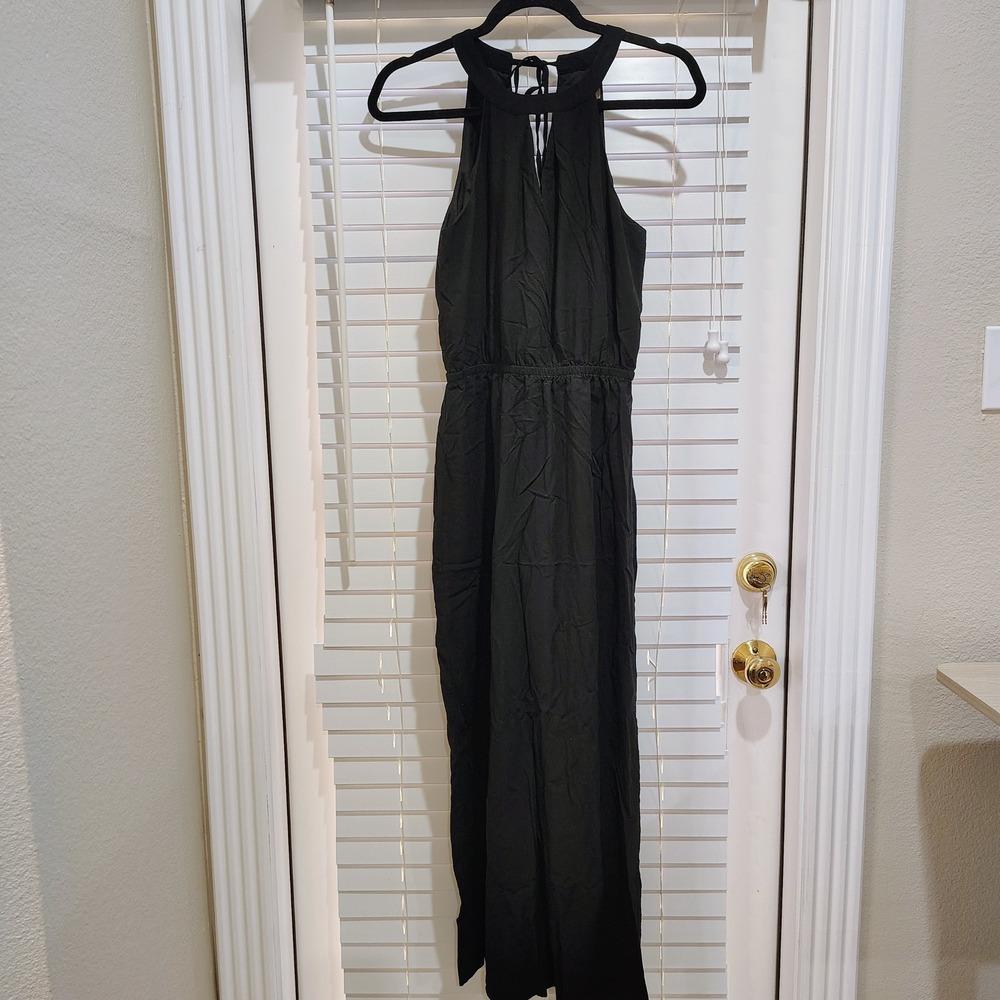 Banana Republic Maxi Dress Womens 0 Black Halter Keyhole Slit Minimalist Chic